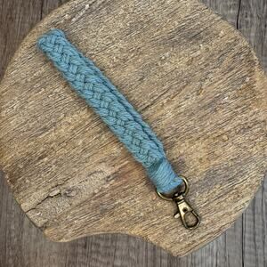Aqua Blue Wristlet Purse Strap Macrame Pink Bag Charm Keychain Accessory NEW